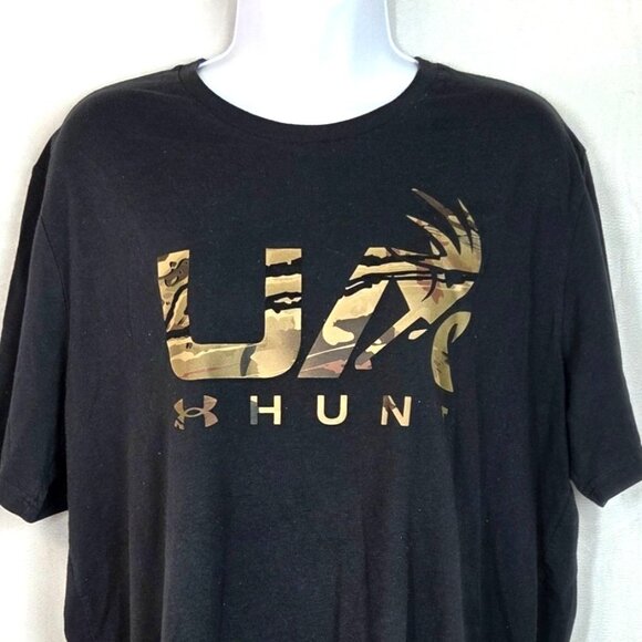 Under Armour UA Hunt Loose Fit Black T-Shirt XL Camouflage Logo - Picture 2 of 8